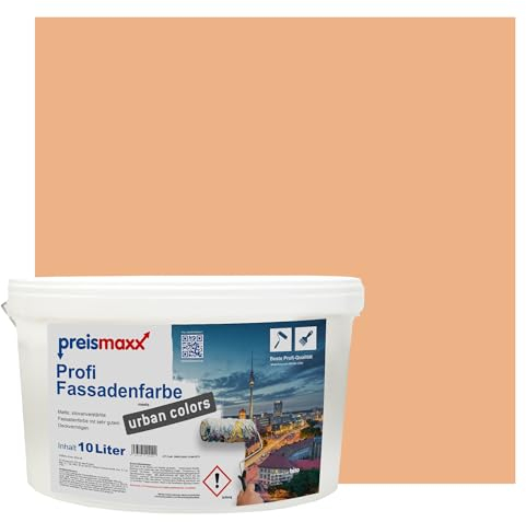Preismaxx Profi Fassadenfarbe urban colors, bunte Außenfarbe, orange, aprikose, apricot 10L, matte, wasserabweisende Aussen-Dispersion, hohe Wasserdampfdurchlässigkeit