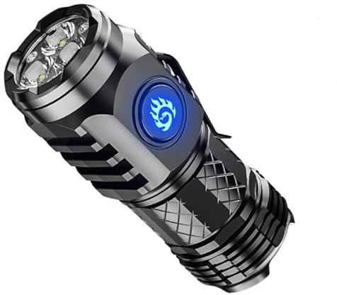 CHENRI Lampe de poche de monstre à trois yeux, Lampe Torche LED Ultra Puissante, Rechargeable Lampe de Poche, Mini Lampe Torche avec 5 modes d'éclairage, Étanche Torche pour Camping Outdoor (Noir)