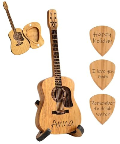 SHUZHENG Boîte à médiators en bois avec support, support personnalisé pour 3 médiators en bois, cadeau musicien, bois de chêne, 11,99 cm x 4,5 cm