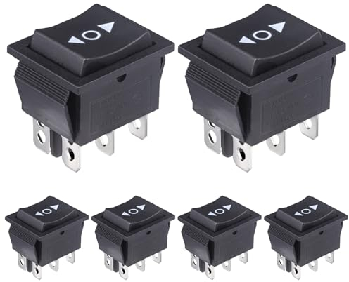 VEXUNGA Interruptor Basculante Momentáneo 16A 250VAC 20A 125VAC 3Posiciones 6Pines Interruptores Conmutador Palanca Pulsador ON-OFF-ON Negro para Coche (6 Piezas)