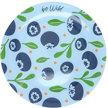 Pavilion - Be Wild - 8 Round Glass Appetizer Blueberries Patterned Serveware Plate
