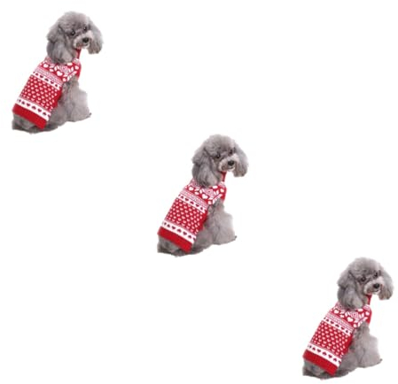 Kisangel 3St Winterkleidung für Haustiere hundepullover hundepulli Dog Clothes Weihnachtskleidung für Haustiere Weihnachten Weihnachtspullover gestrickter Pullover Chef Wintermantel rot
