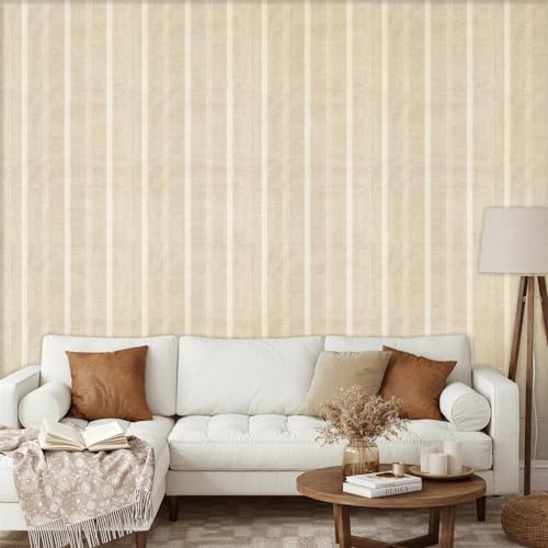 Selbstklebende Tapete Camel Beige Streifen Strukturtapete Wandtattoo Schlafzimmer Tapete Selbstklebend Vliestapete Wallpaper for Living Room Tapeten Leicht zu Entfernen Wandschutzfolie 38.6x250.6cm