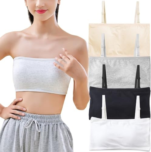 Teenager-Mädchen Bandeau BHS Trägerlose Unterwäsche aus Baumwolle T-Shirt-BHS mit Festem Brustpolster und Abnehmbarem Träger Ohne Bügel Nahtlose Bralette für 10-18 Jahre