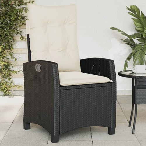 Homgoday Gartensessel Verstellbar mit Kissen Gartenstühle Gartenstuhl mit Liegefunktion Rattansessel Rattanstühle Balkonstühle Terrassenstühle Garten liegestuhl Poly Rattan Schwarz