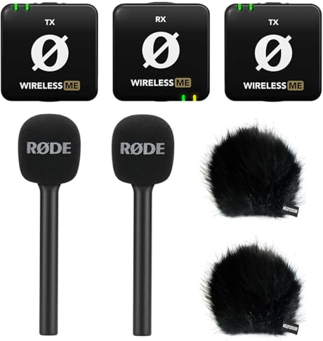 Rode Wireless ME Dual Mikrofon Funksystem + 2X Interview GO Handadapter + 2X keepdrum Fell-Windschutz BK