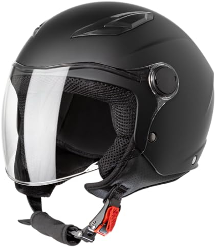 VINZ Magic Kinder Jethelm | Kinder Motorradhelm in Gr. YS - YXL | Jethelm mit Visier für Roller / Motoroller / Motorrad - Matt Schwarz