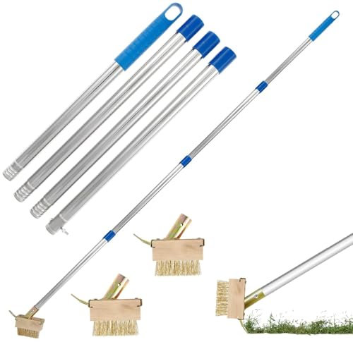 comeder Patio Weed Wire Brush with 160cm/63in Long Handle & 2 Replacement Heads, Block Paving Cleaner Garden Weed Scraper Brush Remover Tool for Cleaning Moss, Grout, Garage, Swimming Pool