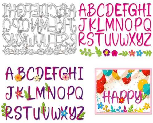 BENECREAT Gemusterte Alphabet Stanzformen Schablonen 13.1x18.8cm Dekorative Prägeschablonen für Scrapbooking, Fotoalbum, Grußkartenherstellung, 0.8mm dick