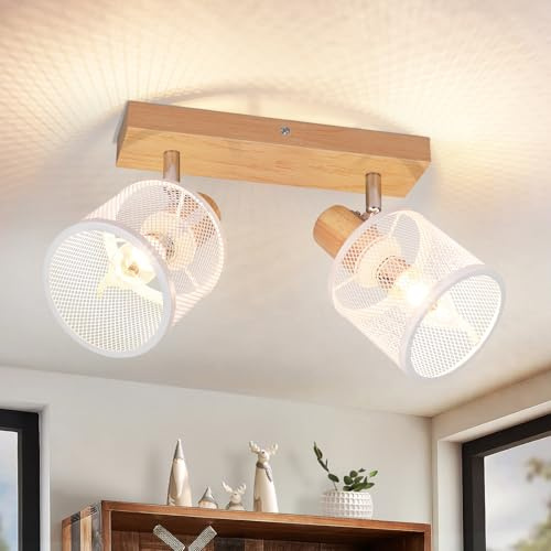 Deboola Deckenstrahler 2 Flammig Deckenleuchte Holz - Deckenlampe Vintage | Deckenspot Schwenkbar E14 Strahler Wandstrahler LED Spots für Flur Wohnzimmer Schlafzimmer Küche Esszimmer Ohne Leuchtmittel