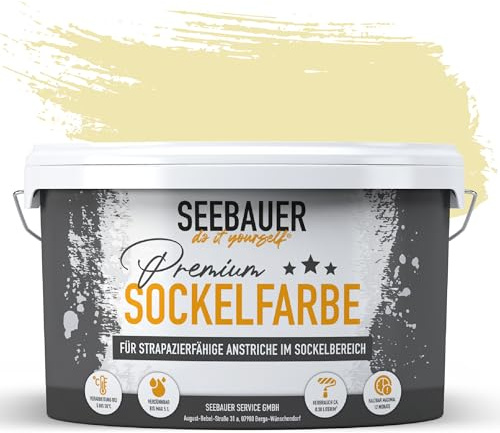 SEEBAUER diy Sockelfarbe Gelb 2,5L für Außen (No. 462 Lily Fields) Rissfüllende Spezialfarbe für Fassade, Sockel und Dach - Geeignet für Putz, Mauerwerk und Beton