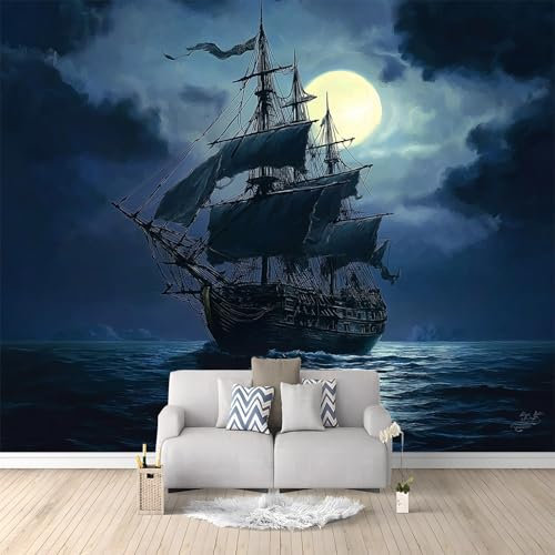 Fotomurales Velero Azul Mar 300x210 cm Papel Tapiz Fotográfico no tejido 3D Moderna Fondo De Pantalla Mural Decoración De Pared Sala Cuarto Oficina Salón