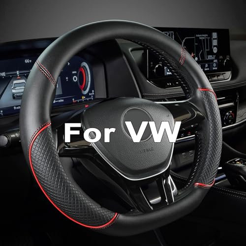 GIANT PANDA D-Form Lenkradbezug aus PU-Leder, maßgeschneidert und kompatibel mit VW kompatibel mit Volkswagen D Form Lenkrädern – rutschfest, atmungsaktiv, Schwarz+Rot