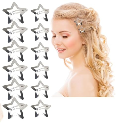 Lot de 12 barrettes à cheveux argentées Y2K pour femmes et filles - 2 tailles - Antidérapantes