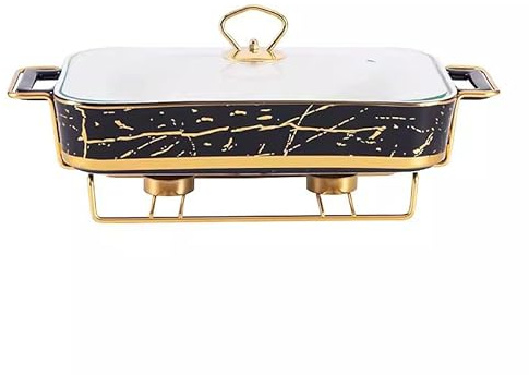 LVSEWOA Ensemble de Buffet Chafing Dish, réchaud Rond en céramique avec Support à Combustible et Couvercle en Verre, Chauffe-Plats pour Buffet/Mariage/fête/Banquet/événements de Restauration, 1,8 L