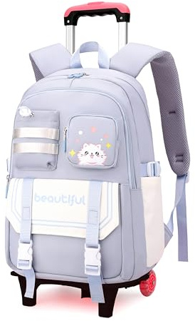 ETAISHOW Cat Print Rolling Backpack for Girls Kids Backpack with Wheels