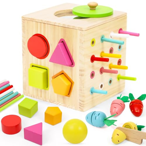 LZDMY Giocattoli Montessori da 1 2 3 Anni, cubo di abilità motorie 6 in 1 con Carote, Giocattolo di Legno per Bambini sensoriale,Gioco di incastri Compleanno Regalo di Pasqua per Ragazzo Ragazza
