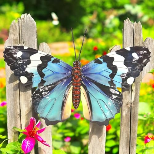 Epsom Door Handle Metal Butterfly Wall Art – 3D Hand-Painted Indoor/Outdoor Decoration for Fence, Garden, Patio or Home | Weatherproof Metal Décor – 6 Colours & 2 (Medium Blue Butterfly)