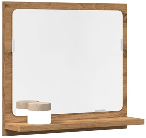 Badspiegel mit Ablage Artisan-Eiche 40x11x37 cm Holzwerkstoff, Wandmontage, Stauraum, glatte Oberfläche, wasserfest, für Badezimmer