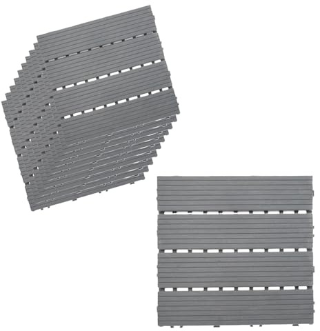 10 Pezzi Piastrelle Plastica da Giardino, 30X30cm, Mattonelle In PVC, Colore Grigio, Pavimento Ad Incastro,Totale 0.9 m², Tagliabile