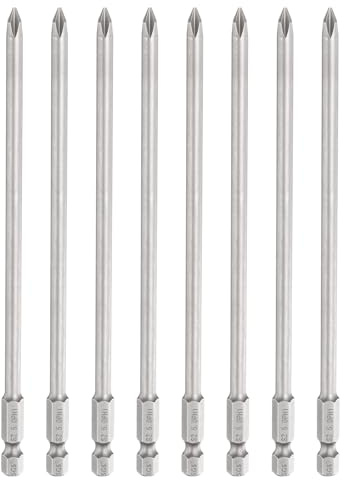 sourcing map Lot de 8 embouts de tournevis cruciformes PH1 à tige hexagonale de 150 mm de long, tige de 0,5 cm de long, forets à tête cruciforme magnétiques en acier S2 pour outils électriques, gris