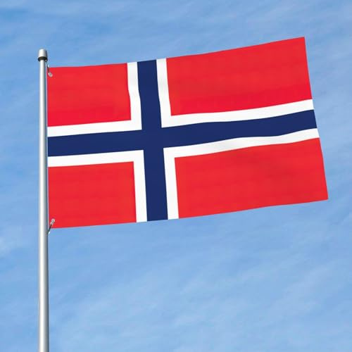 Bandera noruega de 5 x 3 pies, bandera de decoración de una sola cara, colgada en balcones de césped interiores y exteriores
