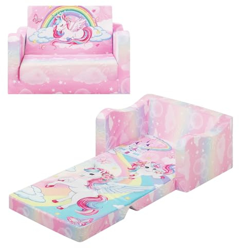 alldomess Pieghevole Divano Bambini 2-in-1, Poltroncina per Trasformabile in Lettino, Comoda Stabile Sedia Camere da Letto, Soggiorno e Stanza per i Giochi,Unicorno