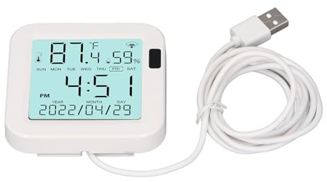 plplaaoo LCD Temperature Humidity Meter Smart Thermometer Hygrometer with LCD Backlit Display Real Time Monitoring for Home Office Indoor Use ABS Material 1.5m USB Cable