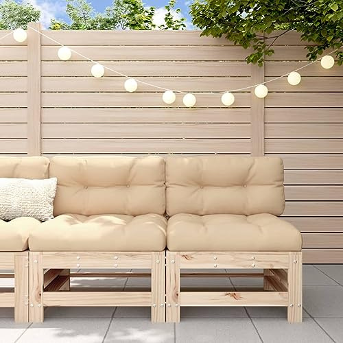 Qnhdfrt Mittelsofa aus Kiefernholz mit beigen Kissen, Outdoor-Sofa für Garten, Terrasse oder Balkon, Robustes Latten-Design und modulares Lounge-Set