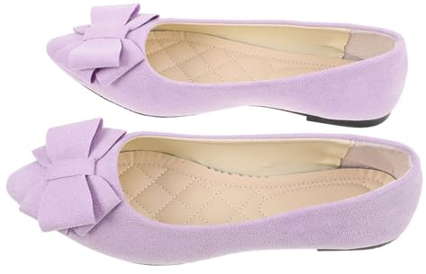 Yardenfun Ballerines Plates Élégantes à Nœud en Simili Cuir Violet Clair pour Femmes, Chaussures Habillées Pointues, Confortables pour Mariage Et Travail Taille 42