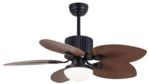 Ceiling Fan with LED Light and Remote Control, Vintage Palm Blades, 6-Speed for Bedroom and Living Room, Farmhouse Style