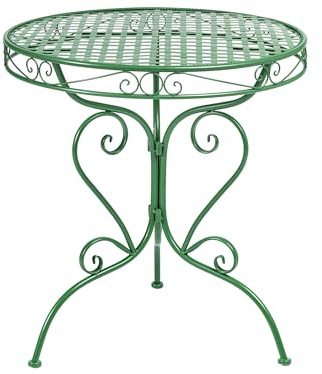 Beliani Table de Bistrot d'Extérieur Terrasse Plateau Rond en Métal Ornements Volute Vert Albinia