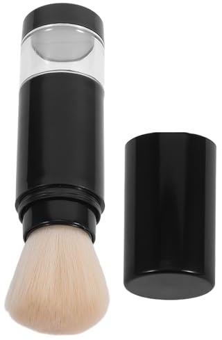 FONDOTIN Retractable Makeup Brush with Refillable Loose Powder Bottle, Portable Knob-Controlled Face Liquid Cream Applicator for Quick Blending and Travel Use, Black