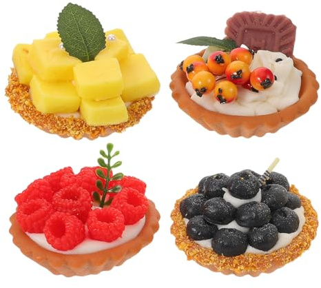 Ipetboom 4 st. Faux Tarts: Simulerad frukt- och äggtårta - Realistiska matmodeller - Lekmat för barn - Cupcake-modell för köksdekoration