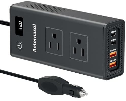 200W Car Power Inverter 12V DC to 110V/120V AC, Power Inverters for Vehicles w/ 2 AC Outlets, PD 20W USB-C/USB QC 3.0 36W, Car Charger Car Plug Adapter Car Outlet Adapter for Car Camping, Laptop,Phone