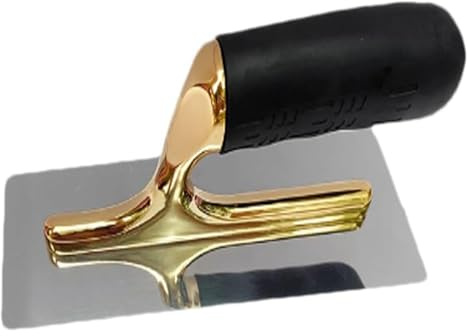 Cazzuola per cemento, 9X4 Maniglia Utensile Finitura for cemento Acciaio inossidabile placcato oro/argento Montaggio in lega leggera Gomma morbida(Gold,A)
