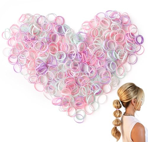 500 Pcs yew colorThin Hair Elastics, Small Elastic Bands for Girls Hair, Mini Rubber Bands for Kids Braids & Wedding Hairstyles, Strong Hold Hair Bands