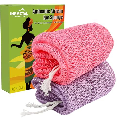 Esponja de red africana auténtica (juego de 2) - Esponja de ducha exfoliante para el cuerpo para limpieza profunda y exfoliación, juego de regalo perfecto para el Día de la Madre y el Día de la Mujer