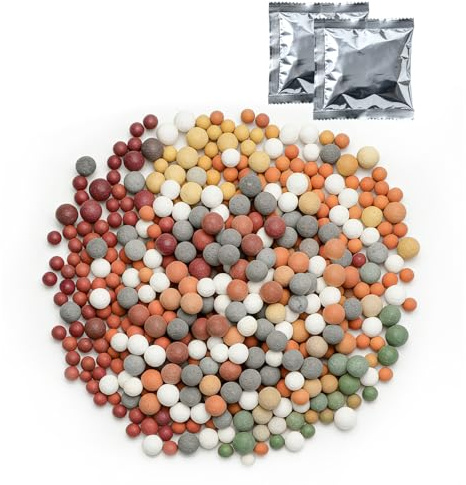 OFFO Anti Calcaire pour Douche, 2 Paquets de Billes Minérales pour Filtre de Pommeau de Douche, 20 Types de Billes Filtrantes, Filtre Pommeau de Douche, Purifie l'Eau, Équilibre le pH pour Douchette