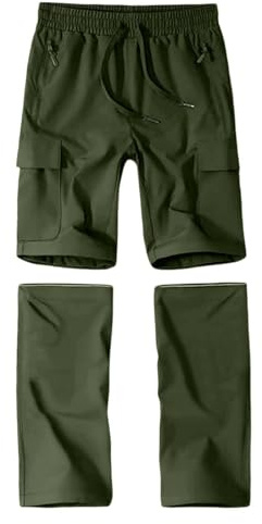 TYUSGH - Pantaloni convertibili da ragazzo, impermeabili, a gamba dritta, con cerniera, cargo, per attività all'aperto, passeggiate, escursionismo, pantaloni da jogging casual con multi tasche, Verde