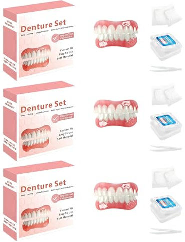 3 Set Dentiera Provvisoria, Dentiera Finta Naturale, Faccette Dentali Universali Superiore E Inferiore,Provvisoria Denti Finti Per Uomini E Donne Di Denti Imperfetti(B)