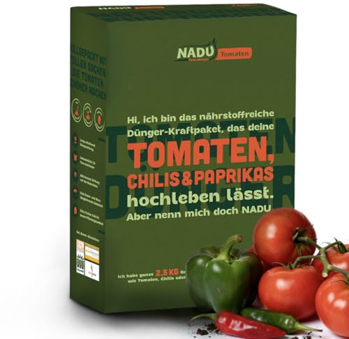 NADU organischer Tomatendünger mit Kalk – 100% natürlich, Langzeitwirkung, für Tomaten, Chilis, Paprikas, für geschmacksintensive Früchte, haustierfreundlich, Made in Germany (2,5kg, Granulat)