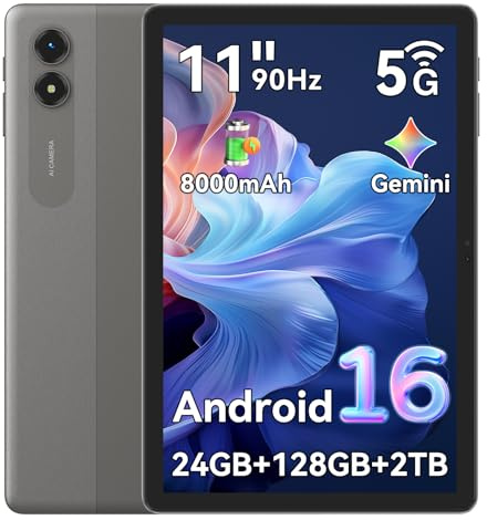 T50 Android16 Tablet 11 Zoll ,24GB+128GB bis 2TB,T7250,8000mAh,5G WiFi | erweiterbar auf bis zu 2TB, Tablett mit Unisoc T7250 Octa-Core Prozessor, 2K IPS 90Hz Display