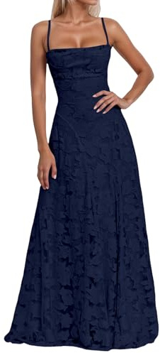Nlaayong Robe de Bal Jacquard élégante pour Femme - Robe Maxi à Bretelles Spaghetti - Robes de soirée Longue - Robes de fête - Longueur au Sol