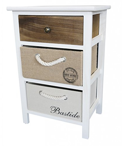 Wohnando Kommode mit Schubladen 57x38x28cm Holz Schrank Landhausstil | Vintage Aufbewahrung mit bunten Körben Shabby Chic Design, Weiß, platzsparend & dekorativ