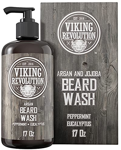 Beard Wash Shampoo w/Argan & Jojoba Oils - Softens & Strengthens - Natural Peppermint and Eucalyptus Scent - Beard Shampoo w/Beard Oil (17 oz Shampoo)