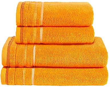 PANA® Frottier-Serie Jasmina • Frottee Handtücher Set • 2 Handtücher + 2 Duschtücher aus 100% Baumwolle • Weiches Handtuch Set in hochwertiger Qualität • Farbe: Orange