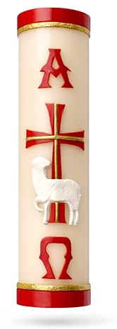 Handmade Paschal Red Candle Alpha Omega Cross Sheep