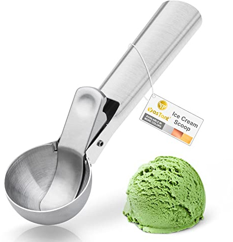 YasTant Premium Ice Cream Scoop with Trigger Ice Cream Scooper Stainless Steel, Heavy Duty Metal Icecream Scoop Spoon Dishwasher Safe, Perfect for Frozen Yogurt, Gelatos, Sundaes, Medium Silver
