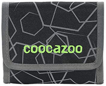 coocazoo Geldbeutel CashDash „Laserreflect Solar-Green“, schwarz/grau, Portmonnaie mit Sichtfenster, Münzfach, viele Kartenfächer, Klettverschluss, für Jungen ab der 5. Klasse